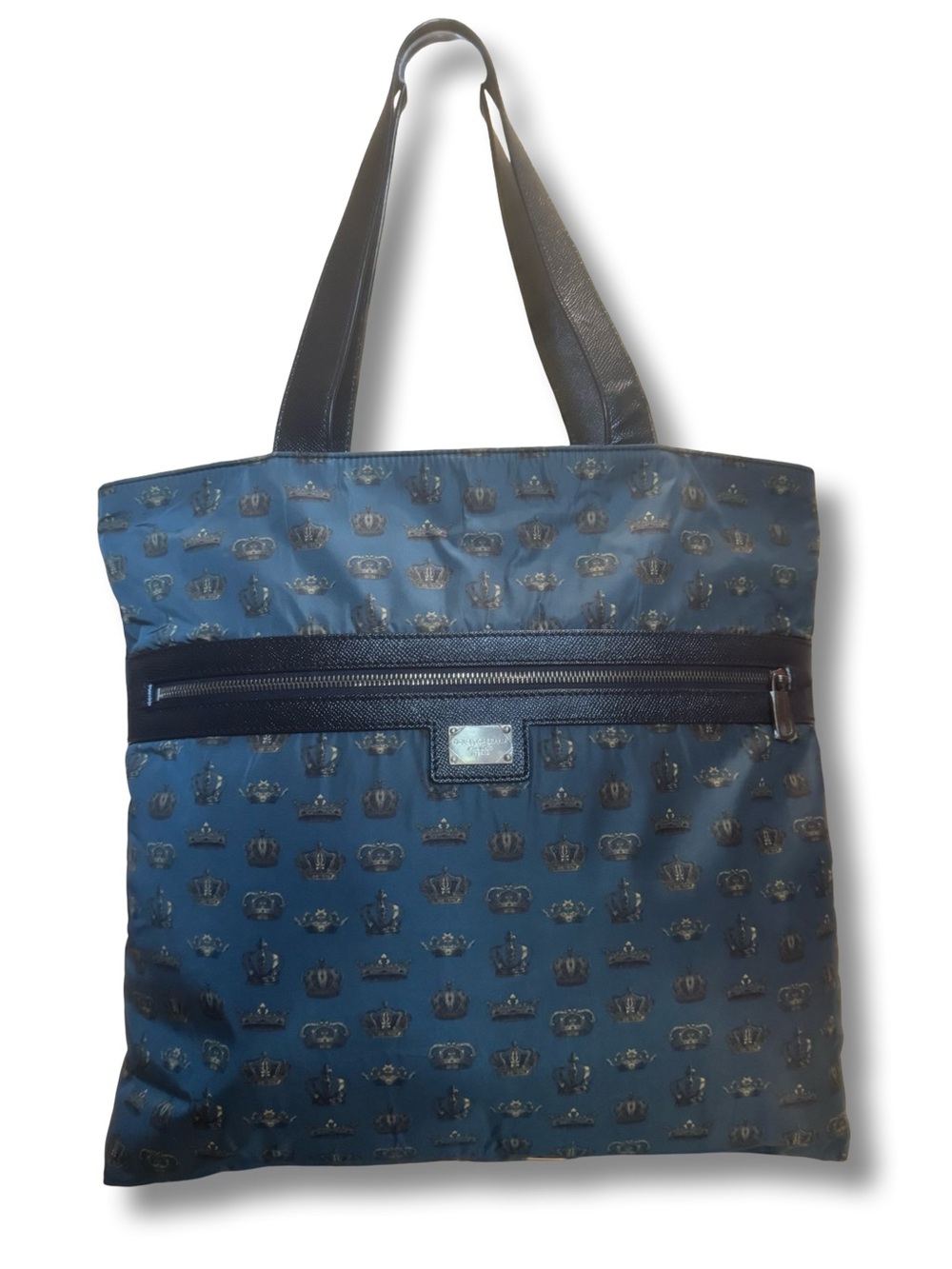 Dolce & Gabbana RARE Navy Blue Crown-Print Tote Bag NEW
